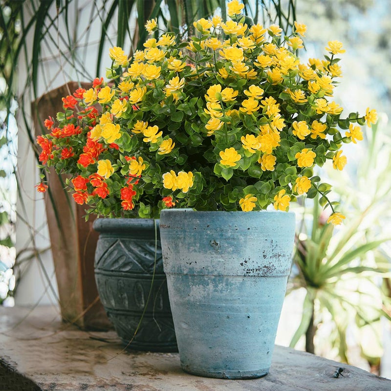 HAPLIA 6 Bundles Artificial Flowers, Fake Artificial Greenery UV Resistant No Fade Faux Plastic Plants for Wedding Bridle Bouquet Indoor Outdoor Home Garden Kitchen Office Table Vase (Yellow) - Image 2
